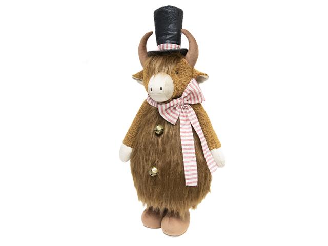 HIGHLAND COW WITH TOP HAT PLUSH STANDER (33")
